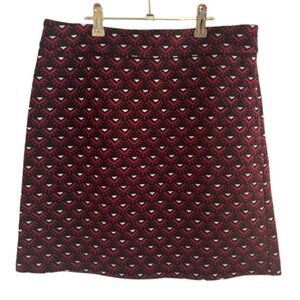 LOFT Red and White A-Line Skirt Knee-Length Work